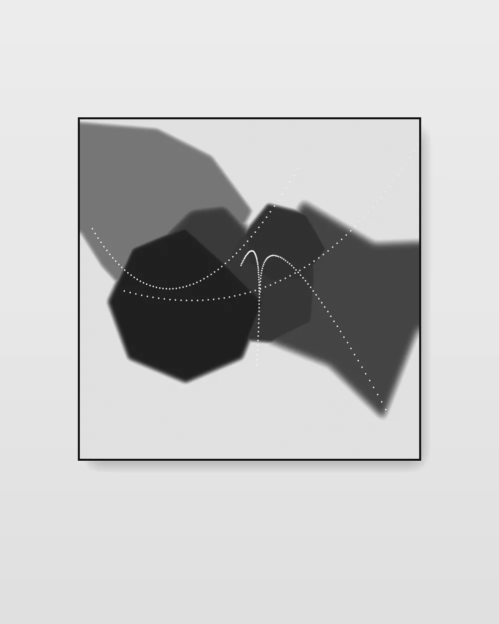 Fractured Passage II, original fluid art abstract painting in ink black on white on canvas