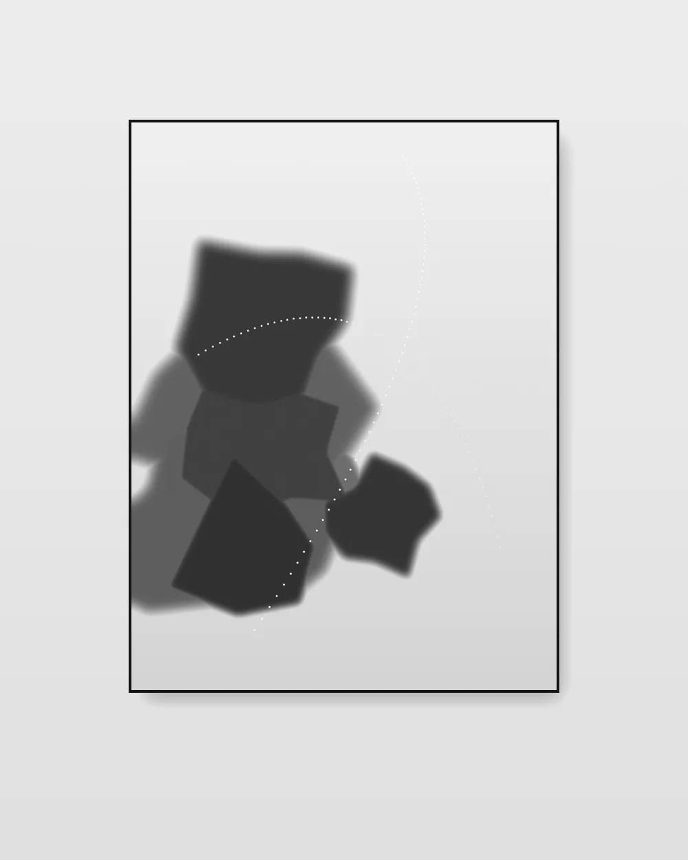 Solstice Cartography, original fluid art abstract painting in high-contrast black and white on canvas